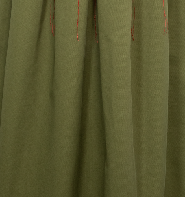 Image 3 of 3 - GREEN - ROSIE ASSOULIN Red Alert Threaded Maxi Skirt featuring high-waisted, pleated, red thread detailing, maxi hem and zip fastening. 100% cotton. 