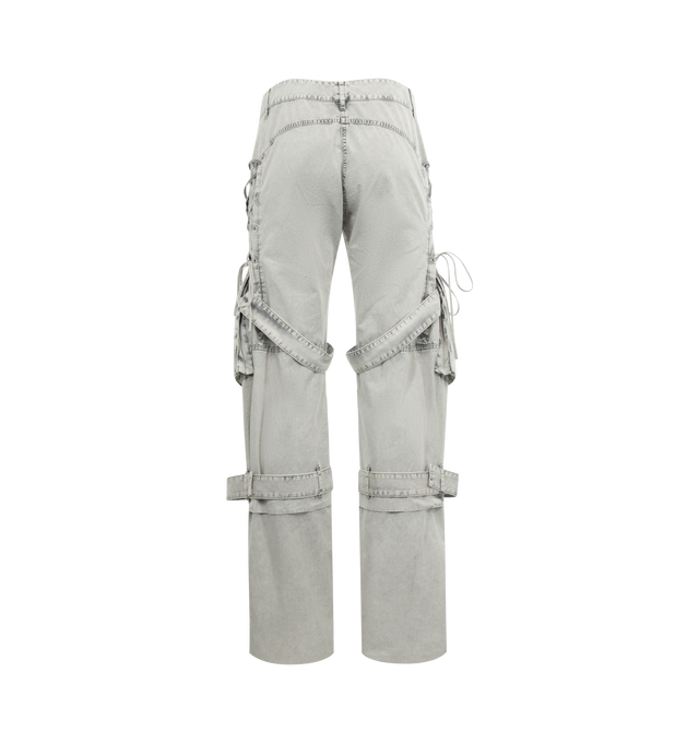 Image 2 of 3 - GREY - ACNE STUDIOS Cargo Twill Trousers featuring relaxed fit, mid-waist, wide leg, long length, cargo pockets, Acne Studios logo embroidery, belt details and lacing details. 100% cotton. 