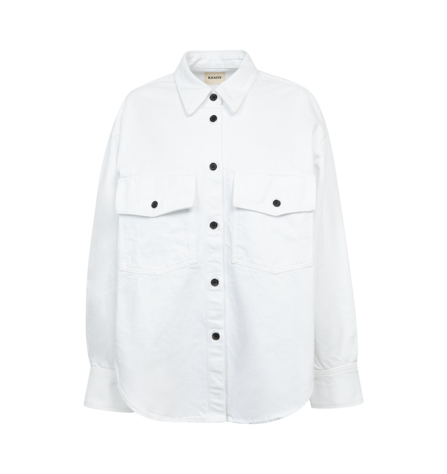 Image 1 of 2 - WHITE - KHAITE Mahmet Top featuring point collar, front button placket, dual chest patch pockets, double button cuffs and high-low hem. 100% cotton. Made in Italy. 