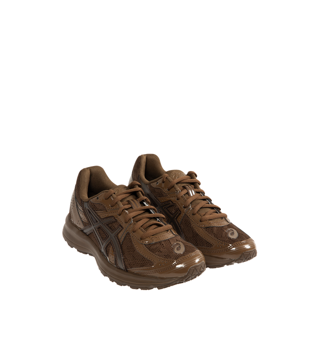 Image 2 of 5 - BROWN - ASICS Jog 100S Sneaker featuring mesh and leather upper with rubber sole, lace-up front, formed with a one-piece EVA foam platform, OrthoLite sockliner and padded low-cut collar. 