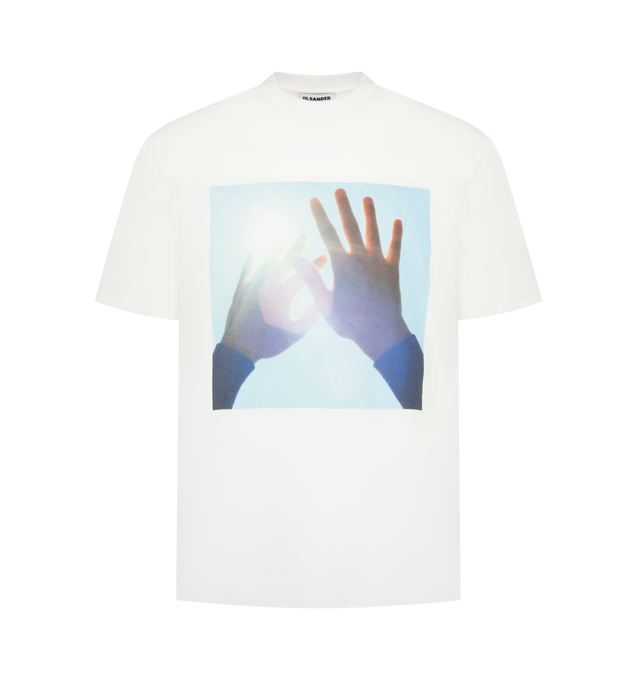 Image 1 of 2 - WHITE - JIL SANDER Graphic T-Shirt featuring oversized fit, dropped shoulders, images from the Wanderlust project, printed cotton jersey, short sleeves and crew neck. 100% cotton. Made in Italy. 
