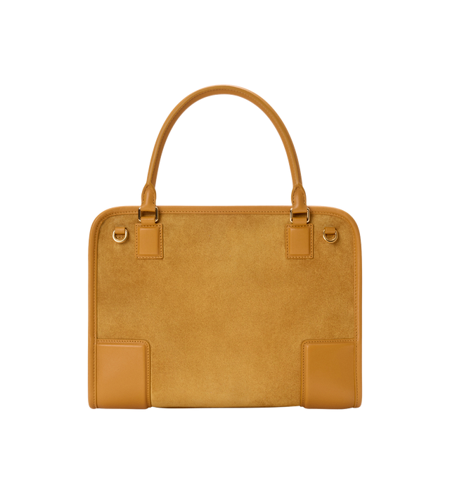 Image 9 of 16 - YELLOW - Loewe Women's Amazona 180 Medium Bag is crafted from suede and calf leather and features a relaxed silhouette with a single toron top handle, a concealed magnetic closure, and removable shoulder and crossbody straps. Designed with two compartments, an internal flat pocket, and a side D-ring for personalization, this versatile style can be carried by hand, over the shoulder, or crossbody. Suede lining and embossed LOEWE branding complete the design. Main Material: Suede/Calf Leather. 