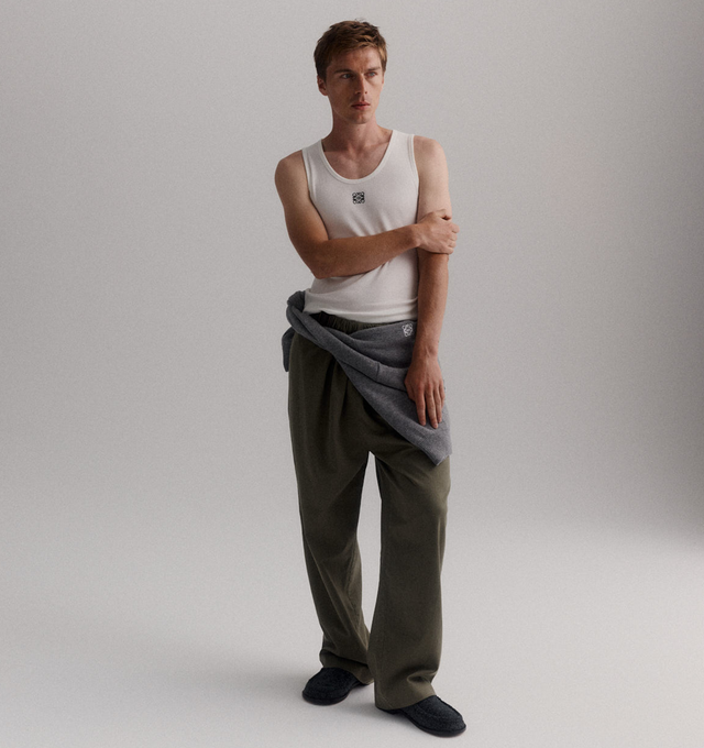 Image 4 of 4 - WHITE - LOEWE Anagram Tank Top featuring slim fit, scoop neck, lightweight ribbed cotton, stretch jersey and Anagram embroidery in the front. 100% cotton. 