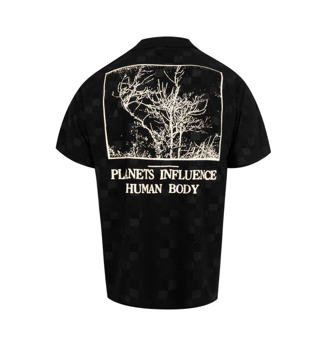 Image 2 of 2 - BLACK - PLEASURES Planets Polo featuring print and embroidery throughout, short sleeves, polo collar and graphic on back. 100% polyester. 