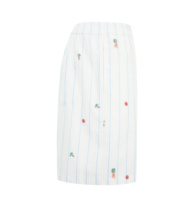 Image 3 of 3 - BLUE - JACQUEMUS Caleon Boxer Shorts featuring mid-rise with elasticated waistband, vegetable motif striped cotton jacquard, buttoned fly with two visible buttons at the waist, wide, above-the-knee length, side-seam pockets and patch pocket on the back. 100% cotton. 