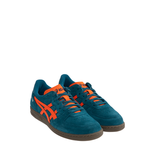 Image 2 of 5 - BLUE - ASICS Skyhand OG Sneaker featuring minimalistic suede paneling, FLYTEFOAM PROPEL cushioning, EVA heel wedge and gum outsole. 