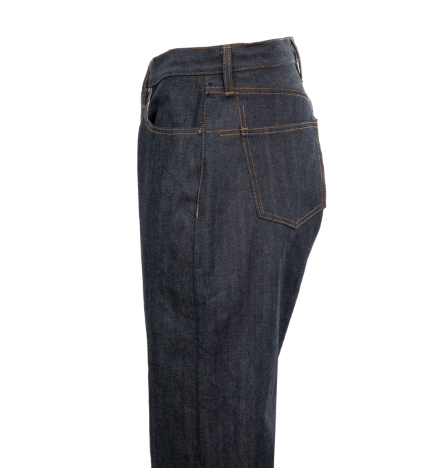 Image 2 of 3 - BLUE - 3SIXTEEN Relaxed Straight 100X featuring wider fit, 14.5oz raw indigo selvedge woven in Okayama, Japan, custom gunmetal shanks and rivets, selvedge fly and coin pocket detailing and roughout leather patch. Made in USA. 