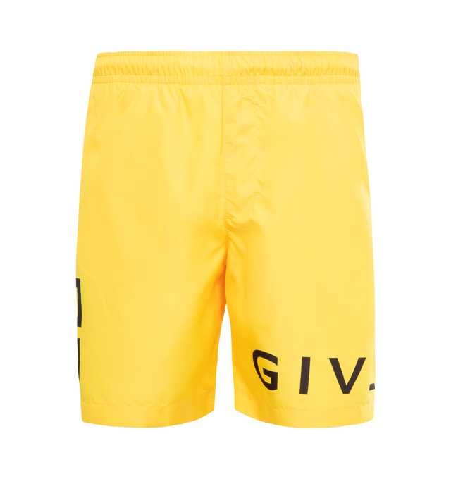 YELLOW - GIVENCHY 4G NYLON LONG SWIMWEAR are made with recycled nylon with Givenchy 4G contrasted print, two side pockets, one back welt pocket and elastic waist. 100% polyester. Lining: 100% polyester.