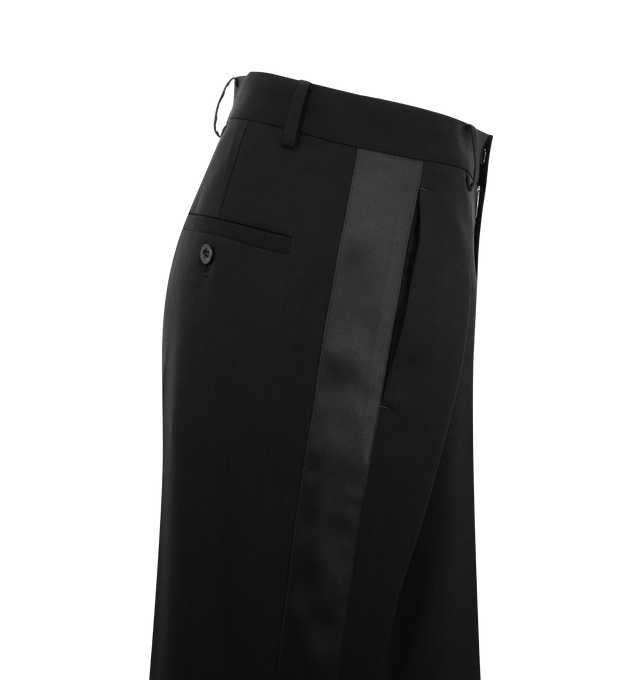 Image 3 of 3 - BLACK - SACAI Wool Suiting Pants featuring belt loops at waistband, four-pocket styling, zip fly, pleats at front and relaxed fit. Made in Japan. 