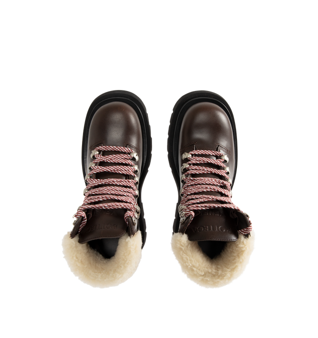 Image 4 of 4 - BROWN - BOTTEGA VENETA Lug Hiking Ankle Boot featuring lace-up hiking ankle boot crafted from calfskin leather, a merino shearling collar and micro rubber outsole. Calfskin, lambskin. Made in Italy.  