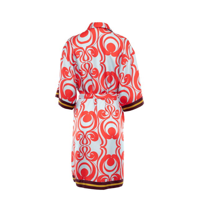 Image 2 of 3 - RED - DRIES VAN NOTEN Printed Dress featuring draped sleeve design, midi length, print throughout, waist tie, covered placket and flowing fit. 100% silk. 