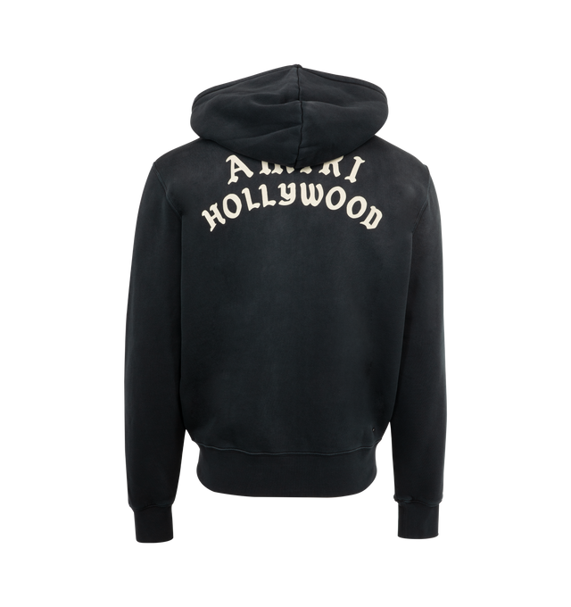 Image 2 of 2 - BLACK - AMIRI Hollywood Zip Hoodie featuring kangaroo pocket, double-zip closure, fixed hood and graphic logo on front and back. 100% cotton.  