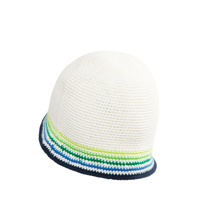 Image 2 of 2 - WHITE - CASABLANCA Beach Club Hat featuring a refined bucket-style crafted from crochet cotton, signature diamond logo at its centre and striped brim. 100% cotton. 