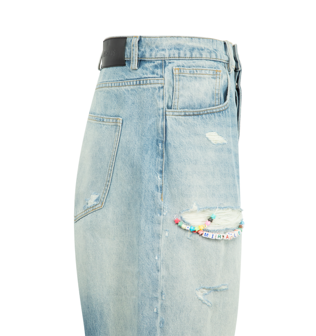 Image 3 of 3 - BLUE - NAHMIAS Friendship Baggy Jeans featuring button fly closure, 5-pocket styling and midweight rigid denim with intentional distressing. 100% cotton. 