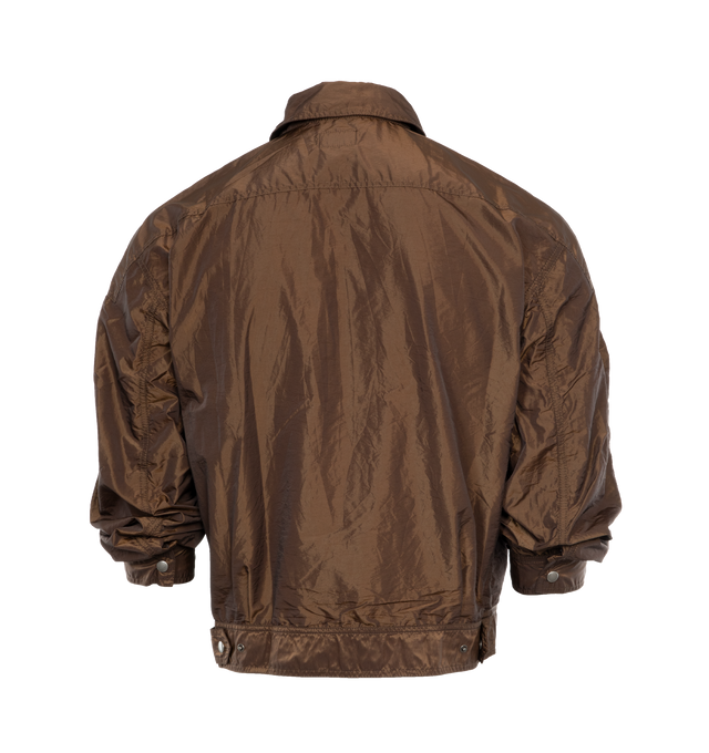 Image 2 of 4 - BROWN - SAINT LAURENT 80's Army Jacket featuring concealed front zip closure, two box pleated patch pocketswith flaps, two welt pockets, pointed collar, snap button cuffs and adjustable snap button tabs at side hem. 70% polyamide, 30% polyester. 