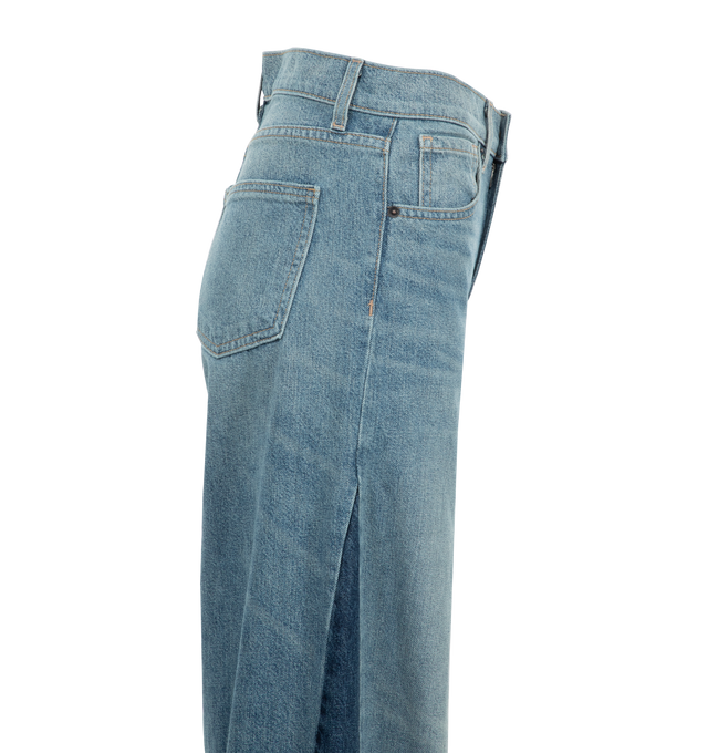 Image 3 of 3 - BLUE - Nili Lotan Ebony Jeans are a 5-pocket style with a mid-rise, wide legs, and patchwork details. Made in USA. 