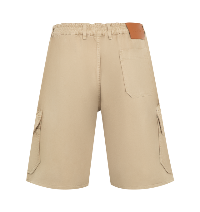 Image 2 of 3 - NEUTRAL - LOEWE PAULA'S IBIZA Cargo Shorts in lightweight washed cotton satin featuring regular fit, regular length, mid waist, elasticated waist, button fastening, concealed zip fly, seam and slash flap pockets, rear patch pocket and LOEWE embossed leather patch placed at the back. Cotton. Made in Italy. 