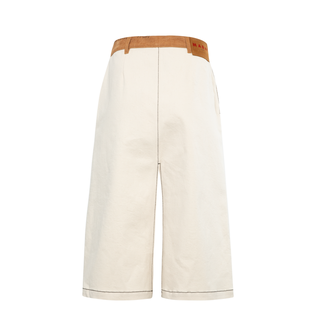 Image 2 of 3 - WHITE - MARNI Midi Denim Skirt featuring contrast stitching, belt loops, zip and button closure, two side pockets, central front and back split and straight hem. 97% cotton, 3% elastane. 
