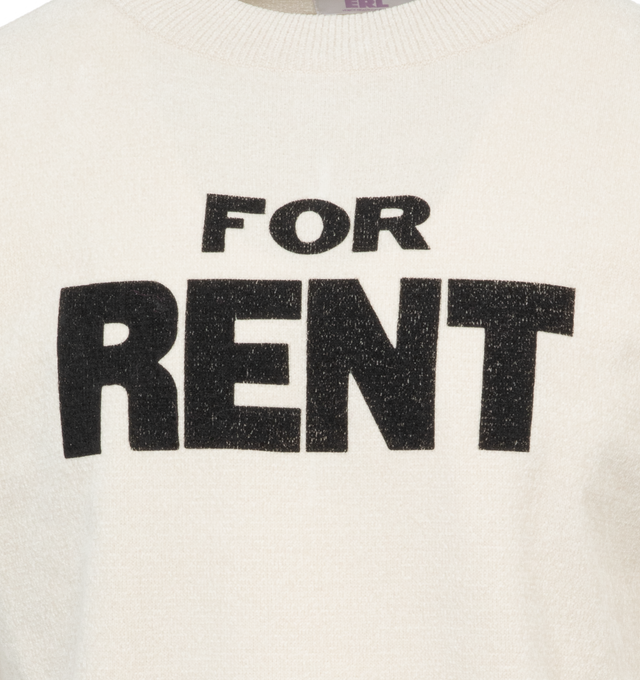 Image 3 of 4 - WHITE - ERL UNISEX FOR RENT SWEATER KNIT features crewneck, "for rent" graphicand pullover style. 100% polyester. 