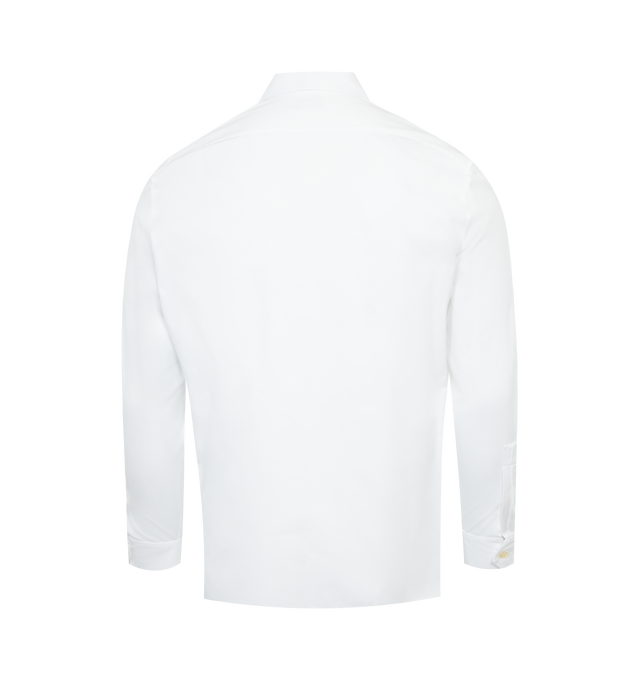 Image 2 of 2 - WHITE - SAINT LAURENT Slim Fit Shirt featuring Yves collar, straight shoulder, concealed button placket, pointed collar, one button beveled cuff and curved stepped hem. 100% cotton.  