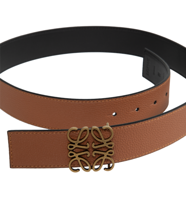 BROWN - LOEWE Reversible Anagram Belt featuring reversible belt in soft grained calfskin and smooth calfskin with an Anagram buckle, 3.5cm wide and five holes regulation. Soft Grained Calf/Brass. Made in Spain.