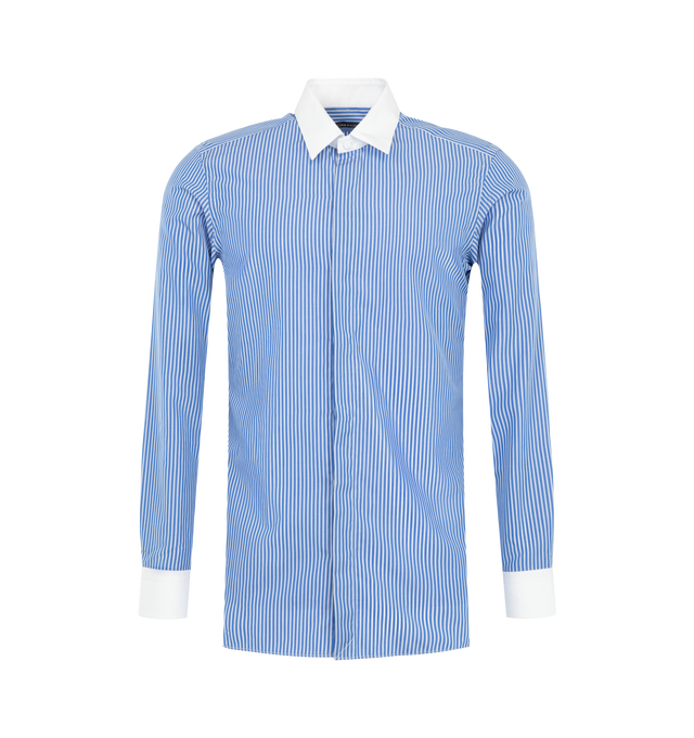 Image 1 of 2 - BLUE - Tom Ford Mens Classic-Fit Shirt is crafted from crisp cotton. Features a classic fit, wide stripe pattern, button-front closure, pointed collar, and buttoned cuffs. Main Material: 100% Cotton. Made in Italy. 