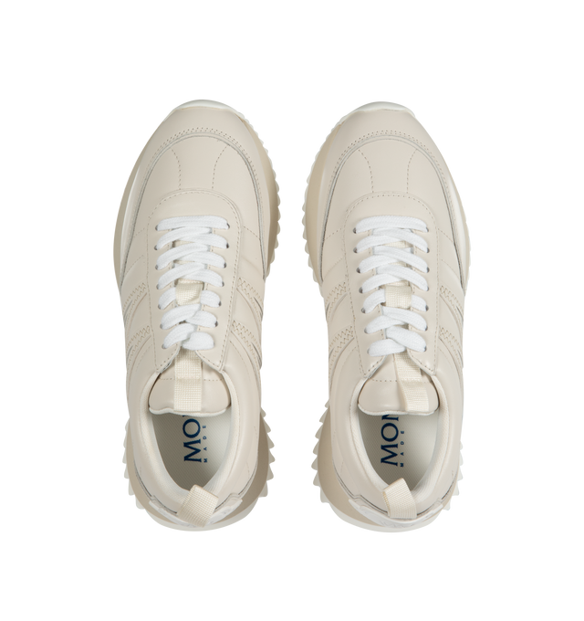 Image 5 of 5 - WHITE - MONCLER Pacey Bicolor Runner Sneakers featuring round toe, lace-up vamp, debossed tongue logo, logo emblem at backstay, M-logo stitch detail on the sides and rubber outsole. Leather. Made in Italy. 