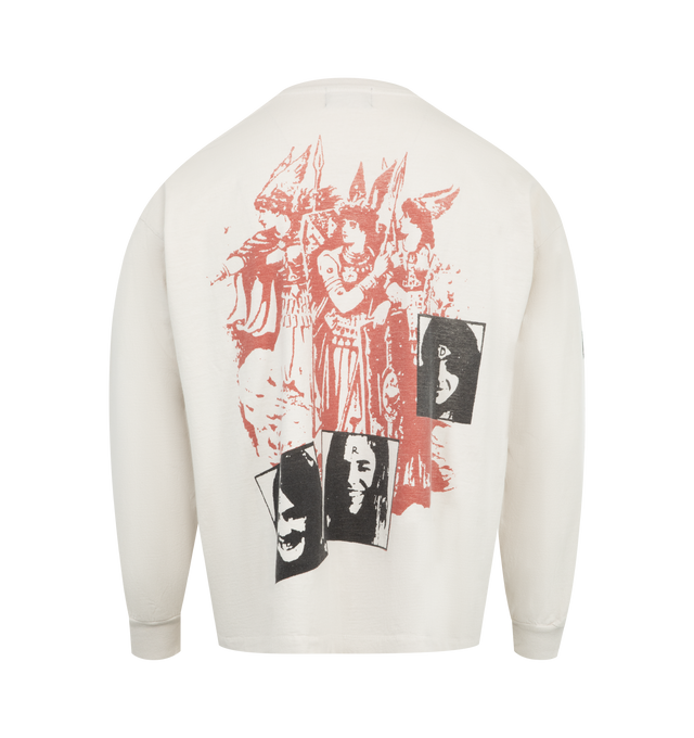 Image 2 of 3 - WHITE - ENFANTS RICHES DEPRIMES Living Altar Long Sleeve T-Shirt featuring heavyweight cotton jersey, a longer, drop-shoulder fit with a rib knit neckline and cuffs, a single-stitch hem at the waist and printed artwork appears at the front, back, and sleeve. 100% cotton. Made in the USA. 