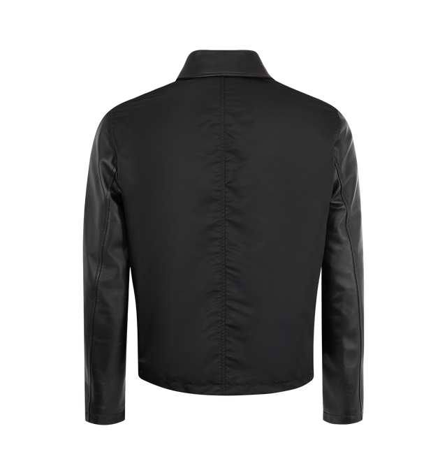 Image 2 of 3 - BLACK - LOEWE Workwear Jacket in lightweight nappa lambskin and compact nylon twill featuring a hybrid construction, regular fit, regular length, classic collar, button front fastening, patch pockets, fully lined, wmbossed Anagram placed on the chest pocket and LOEWE engraved D-ring placed at the front pocket. Nappa. Made in Italy. 
