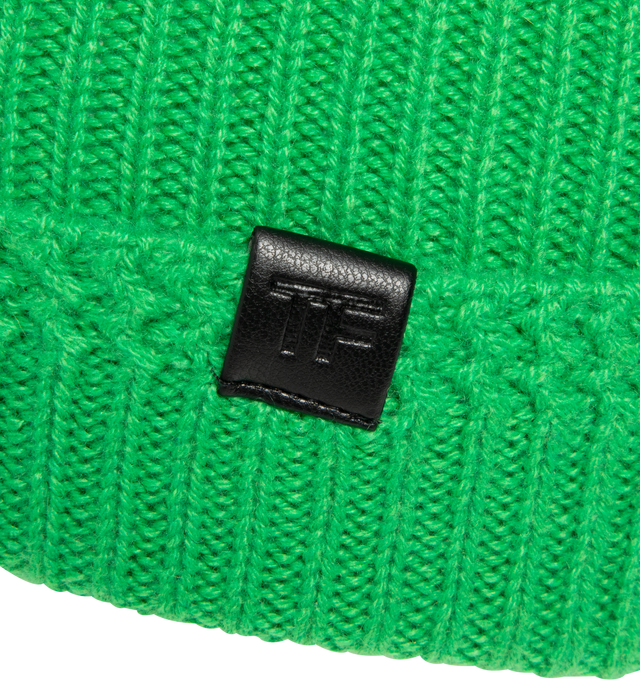 Image 3 of 3 - GREEN - TOM FORD Cashmere Ribbed Beanie featuring soft ribbed cashmere, a subtle logo detail and folded brim. 100% cashmere. Made in Italy. 