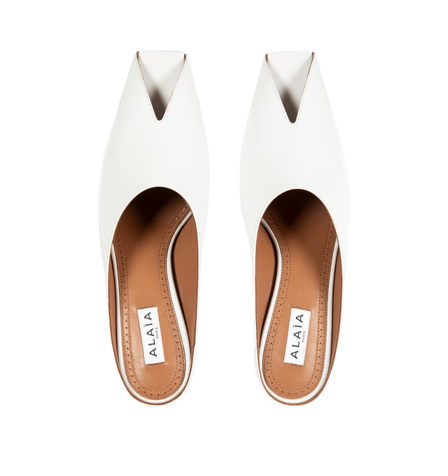Image 4 of 4 - WHITE - ALAIA Peep-Toe Kitten Mules featuring smooth leather, peep toe, slide style, leather outsole and leather lining. 55MM. 