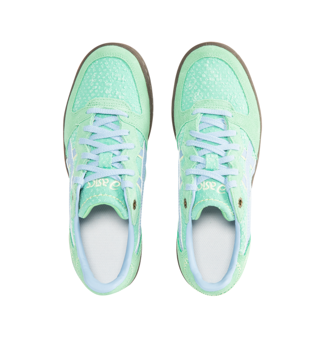 Image 5 of 5 - GREEN - ASICS Skyhand OG Sneakers featuring lace up closure, layered upper construction, minimalistic suede leather paneling, suede upper, fabric lining and rubber sole. 