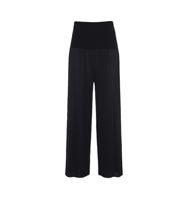 Image 2 of 5 - BLACK - ERES Dao High-Waisted Trousers featuring wide legs and side pockets with tone on tone stitching. Offers versatile styling to wear as a bustier jumpsuit or pants.  Main: 94% Polyamid, 6% Spandex. Second: 84% Polyamid, 16% Spandex. Made in France. 