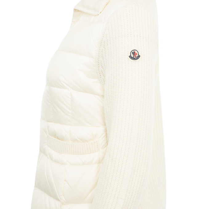 Image 3 of 3 - WHITE - MONCLER Padded Cardigan featuring down-filled front, zipper closure, front pockets and knit sleeves and back. 