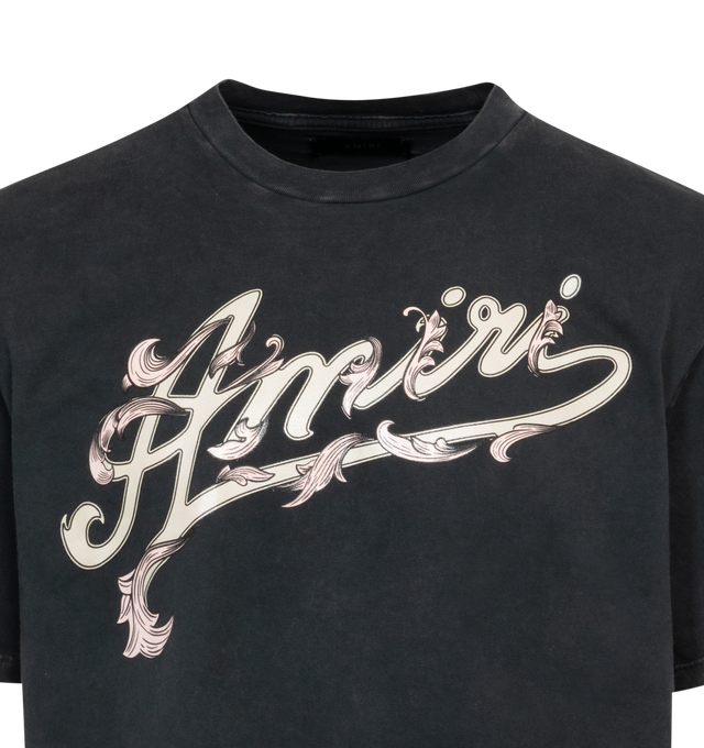 Image 2 of 2 - BLACK - AMIRI Filigree T-shirt featuring short sleeves, crew neck, straight hem and logo on front. 100% cotton. Made in Italy. 