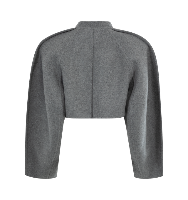 Image 2 of 2 - GREY - Khaite cropped, raglan-sleeved jacket with the ease of a cardigan. Decisive lines and sculptural rounded sleeves. Inverted pleat at back. Double-faced wool (100% wool). 