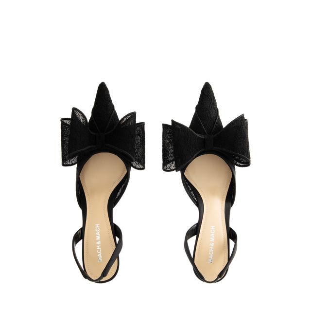 Image 4 of 4 - BLACK - MACH & MACH Lace Slingback featuring a lace upper, slingback silhouette, 65mm flared heel, lace bow, kid leather lining, and calf leather sole. Made in Italy. 