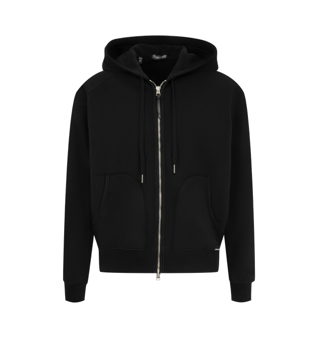 Image 1 of 2 - BLACK - TOM FORD Organic Cotton Sweat Zip Hoodie featuring zipped front, drawstring hood, ribbed hem and cuffs and side slit pockets. 100% cotton. Made in Portugal. 