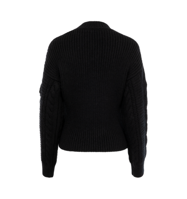 Image 2 of 3 - BLACK - MONCLER Embroidered Mohair & Wool Sweater featuring a mohair and wool blend, cable rib knit, gauge 3, turtleneck, fully-fashioned brioche stitch back and hand-embroidered crystals. 89% wool, 6% mohair, 5% polyamide/nylon. 