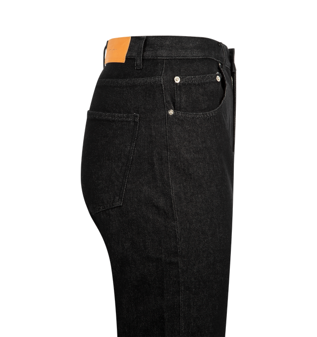 Image 3 of 3 - BLACK - SECOND LAYER Big Papi Denim Pant featuring relaxed classic fit Italian selvage denim pant with branded waistband button shank closure, leather back patch, zip fly and longer classic rise with a relaxed fit. Cotton. 
