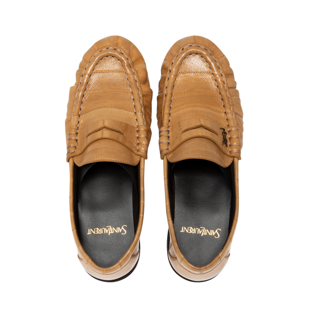 Image 4 of 4 - BROWN - SAINT LAURENT Le Loafer 15 Moc 15 eel leather loafer featuring cassandre detail, hand-stitched moc toe, embossed stitching, eel leather and leather sole. Heel height: 1.5 cm. Made in Italy. 