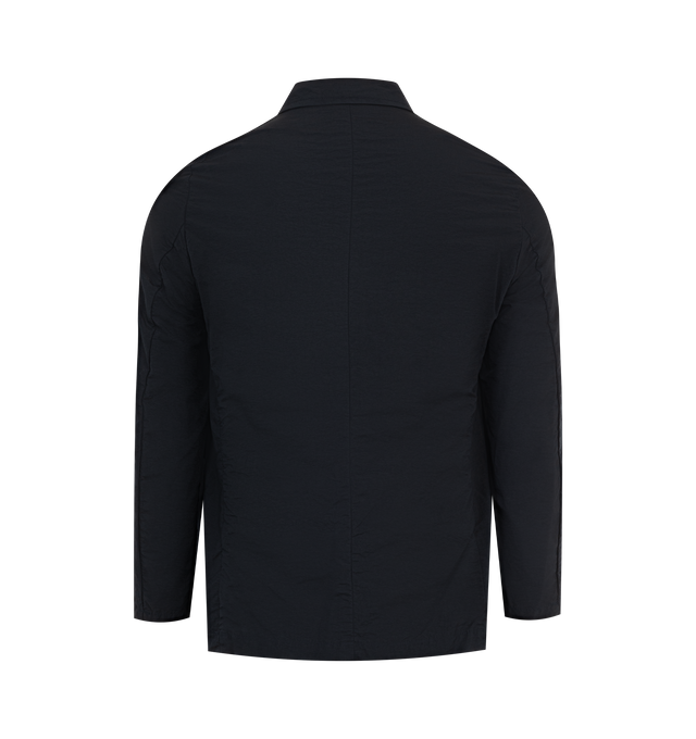 Image 2 of 2 - NAVY - Teatora Packable CryptoWork Jacket has peak lapels, a three-button closure, triple chest pockets, and an internal pouch for packing. 100% nylon. Made in Japan.  