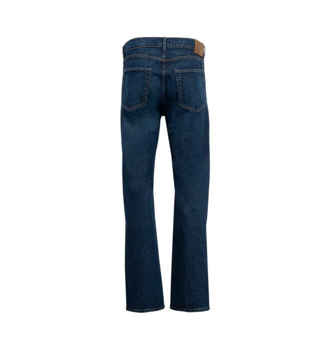 Image 2 of 3 - BLUE - OUR LEGACY First Cut Jeans featuring straight-leg, belt loops, five-pocket styling, button-fly and rubberized logo patch at back waistband. 100% cotton. Made in Portugal. 