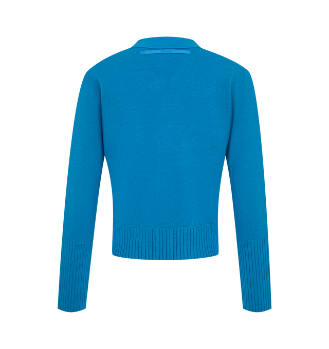 Image 2 of 2 - BLUE - Sacai wool knit cardigan featuring button-front closure, v-neck and front patch pockets. 100% wool. Made in Japan. 