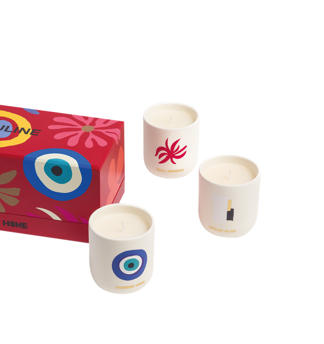 Image 3 of 3 - RED - Assouline Travel From Home Mini Scented Candle Set is a luxury fragrance gift set featuring three travel-inspired mini candles that capture the signature scents of Mykonos Muse, Ibiza Bohemia, and Gstaad Glam. Crafted by renowned perfumer Jrme Epinette and presented in an elegant gift box, each candle is housed in a refined vessel, offering an inviting way to experience Assouline's celebrated Travel From Home collection. Fragrances: Mykonos Muse, Ibiza Bohemia, Gstaad Glam. Materials: C 