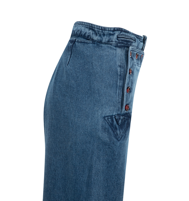 Image 3 of 3 - BLUE - BODE Denim Sailor Trousers featuring midweight denim, high waist and button detail on front. 100% cotton. Made in India. 