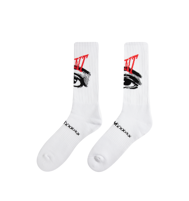 Image 2 of 2 - WHITE - SAINT MICHAEL Eyes Socks featuring intarsia-knit, ribbed detailing and stretch-design. 71% cotton, 11% nylon, 11% polyester, 7% polyurethane. 