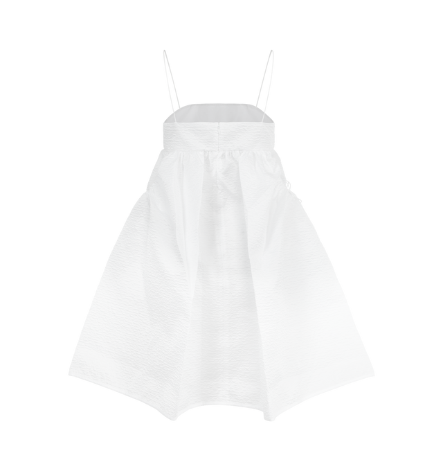 Image 2 of 3 - WHITE - Cecilie Bahnsen Lisbeth Minidress featuring lightweight polyester-blend matelass dress, square neck, gathering at waist, self-tie fastening at welt pockets, fixed spaghetti straps and zip closure at low back. 73% polyester, 27% polyamide. Made in Latvia. 