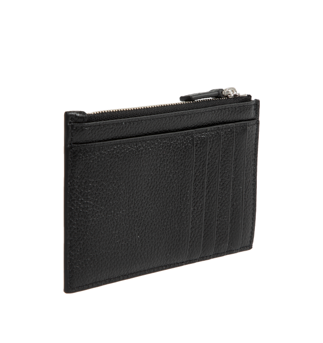 Image 2 of 3 - BLACK - Balenciaga Calfskin Card Holder has a zip-top closure, shiny hardware, 5 card slots, and embroidered patch design. 100% pebble grain calfskin leather. Made in Italy.  