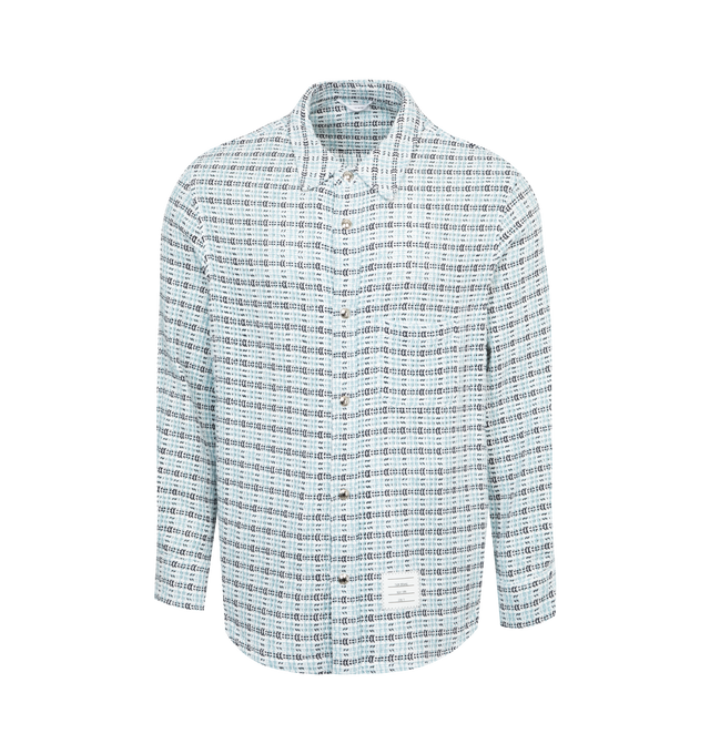 Image 1 of 3 - BLUE - THOM BROWNE Cotton Tweed Shirt Jacket featuring front snap closure, point collar, snap cuffs, chest patch pocket and curved hem. 100% cotton. Made in Italy.